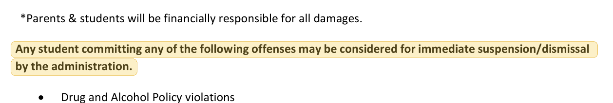 Highlighted excerpt from Arkansas Christian Academy handbook