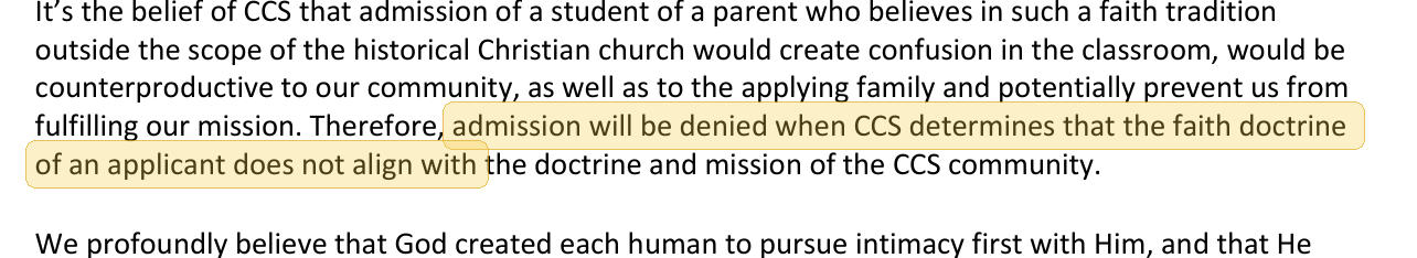 Highlighted excerpt from Cabot Christian School handbook