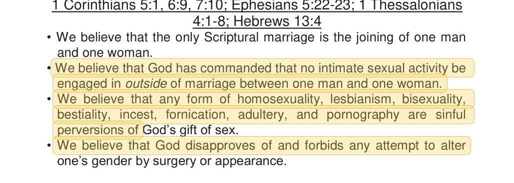 Highlighted excerpt from Conway Christian School handbook