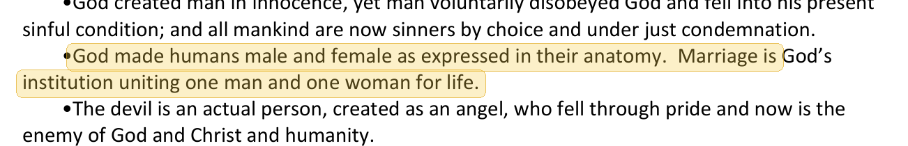 Highlighted excerpt from Fayetteville Christian School handbook