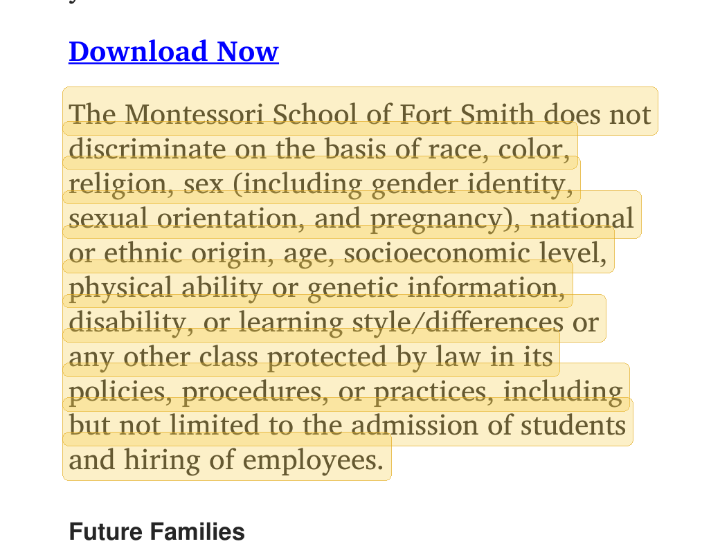 Highlighted excerpt from Ft. Smith Montessori handbook