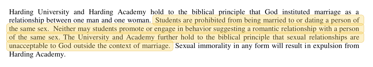 Highlighted excerpt from Harding Academy handbook