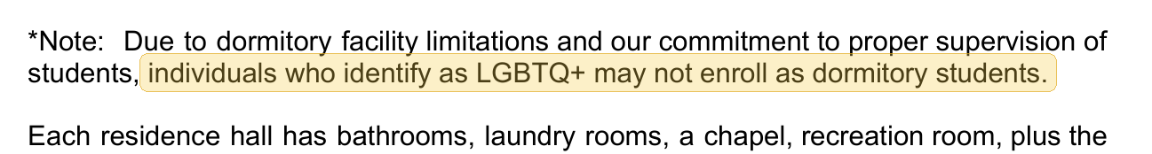 Highlighted excerpt from Ozark Adventist Academy handbook