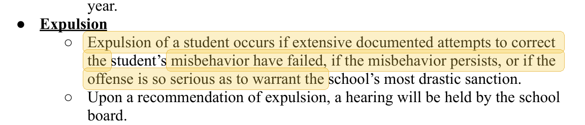 Highlighted excerpt from Union Christian Academy handbook
