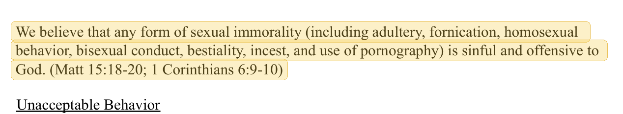 Highlighted excerpt from Valley Christian Academy handbook