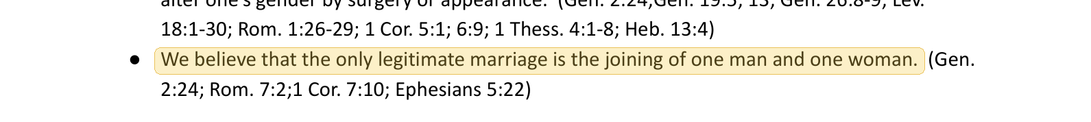 Highlighted excerpt from West Side Christian School handbook